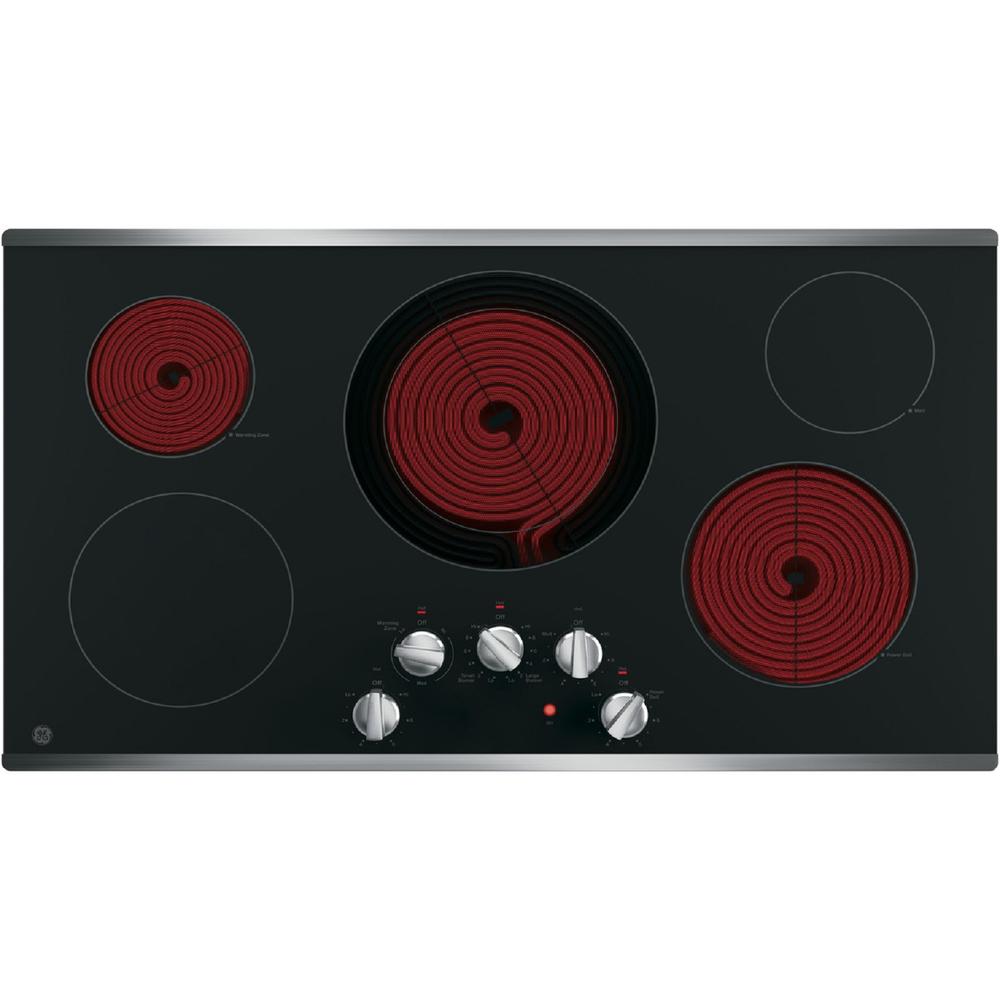 GE Appliances JP3036SLSS 36" BuiltIn Knob Control Electric Cooktop Stainless Steel on Black