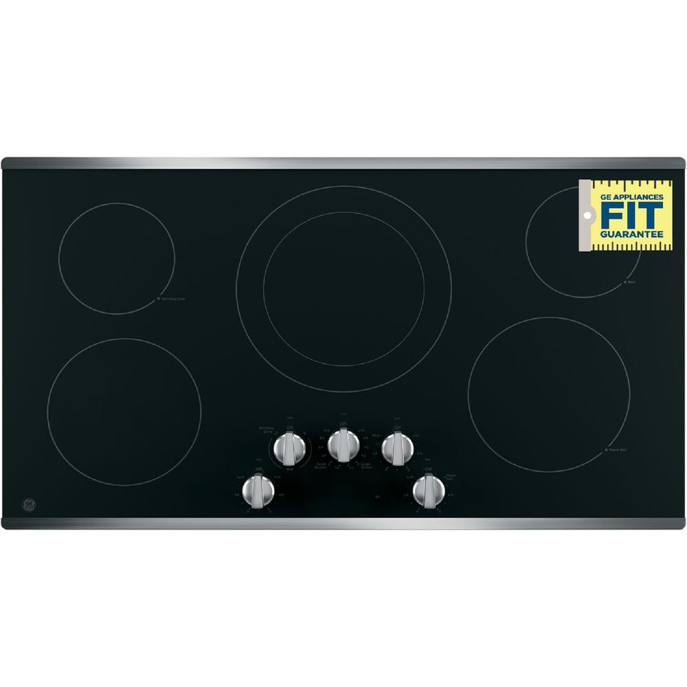GE Appliances JP3036SLSS 36" BuiltIn Knob Control Electric Cooktop Stainless Steel on Black