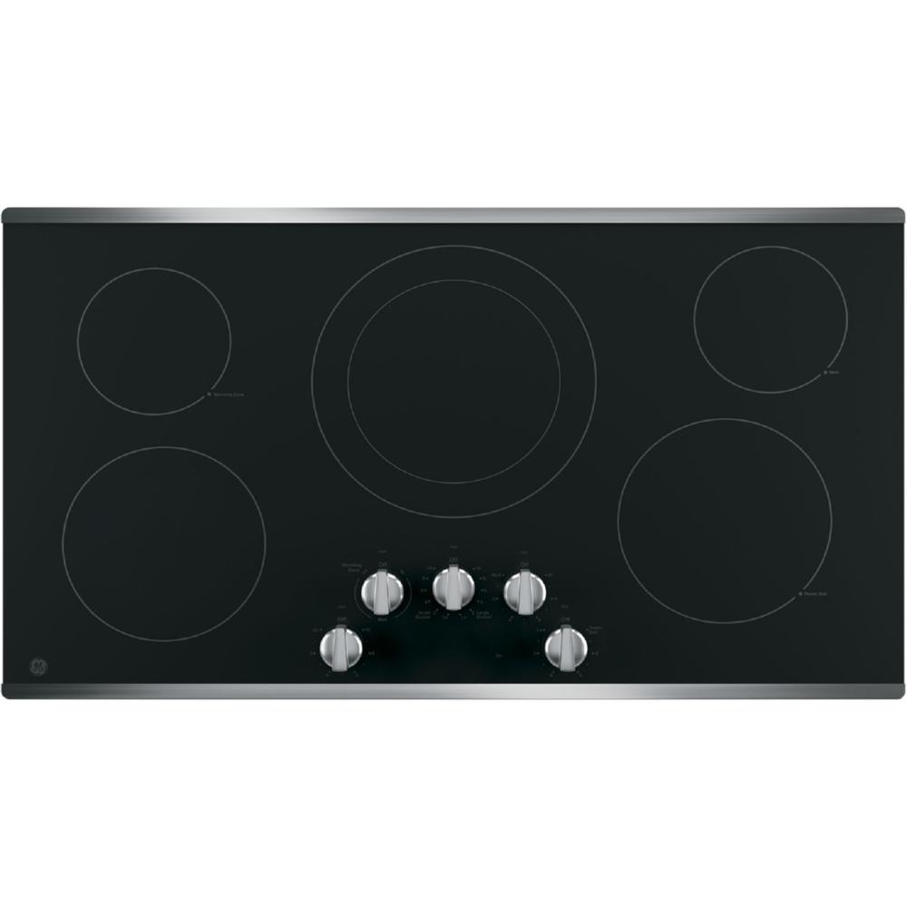 GE Appliances JP3036SLSS 36" Built-In Knob Control Electric Cooktop - Stainless Steel on Black