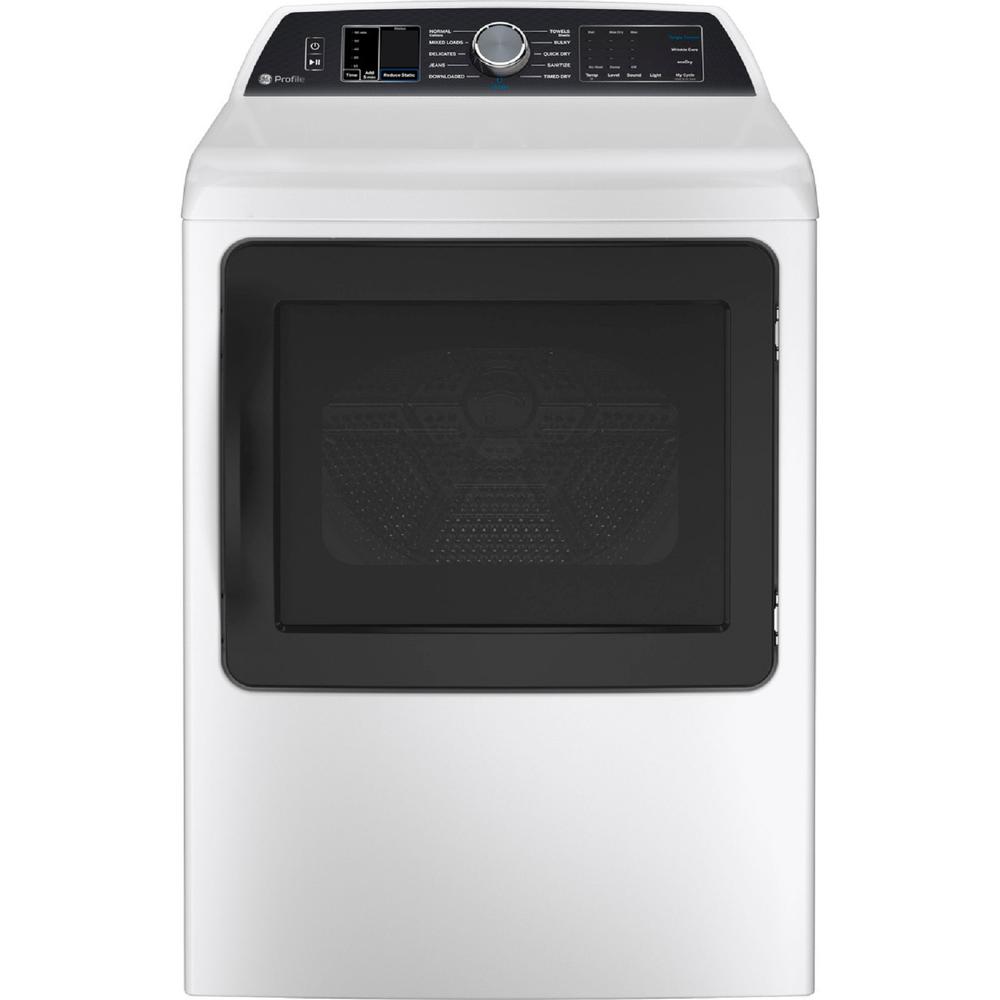 GE Appliances PTD70EBSTWS GE Profile 7.4 cu. ft. Capacity Smart Aluminized Alloy Drum Electric Dryer - White on White with Silver Backsplash