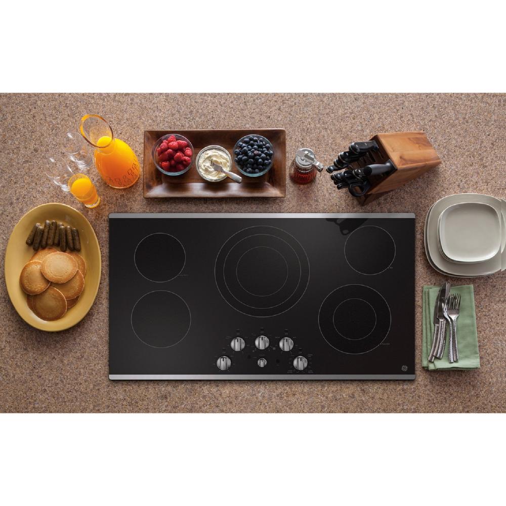 GE Appliances JEP5036STSS GE 36" Built-In Knob Control Electric Cooktop - Stainless Steel on Black