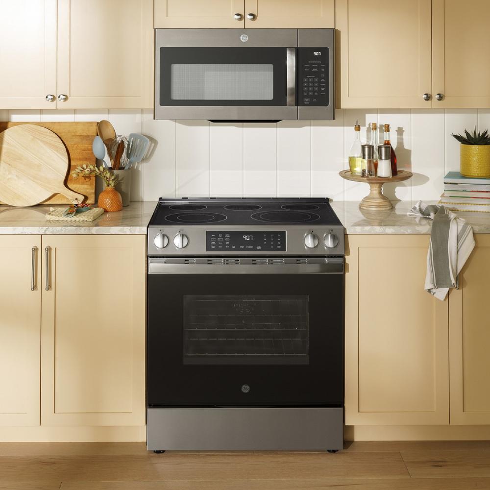GE Appliances GRS600AVFS 30" Slide-In Electric Convection Range with No Preheat Air Fry and EasyWash&#8482; Oven Tray - Stainless Steel