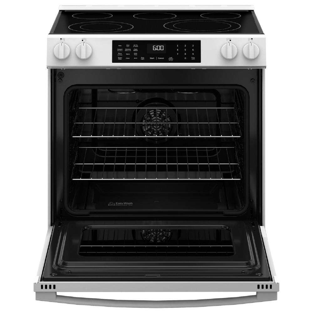 GE Appliances GRS600AVWW 30" Slide-In Electric Convection Range with No Preheat Air Fry and EasyWash&#8482; Oven Tray - White