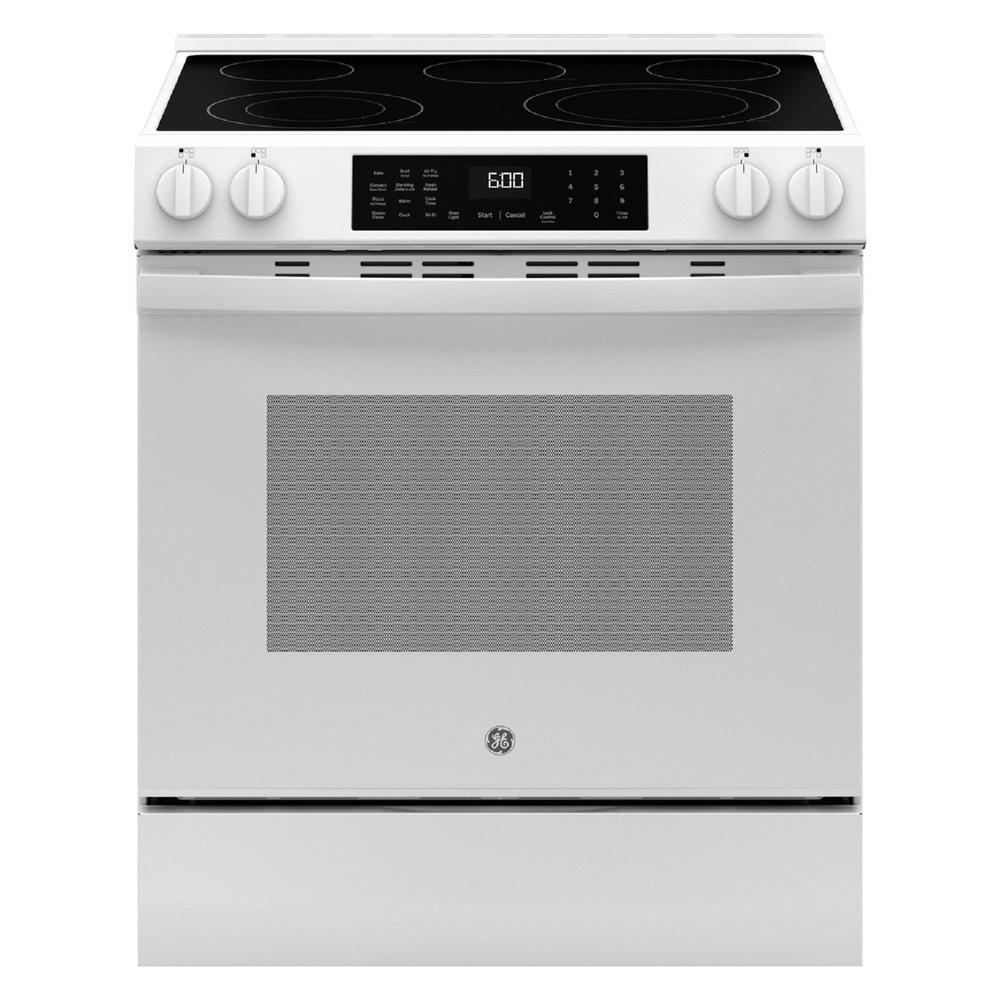 GE Appliances GRS600AVWW 30" Slide-In Electric Convection Range with No Preheat Air Fry and EasyWash™ Oven Tray - White