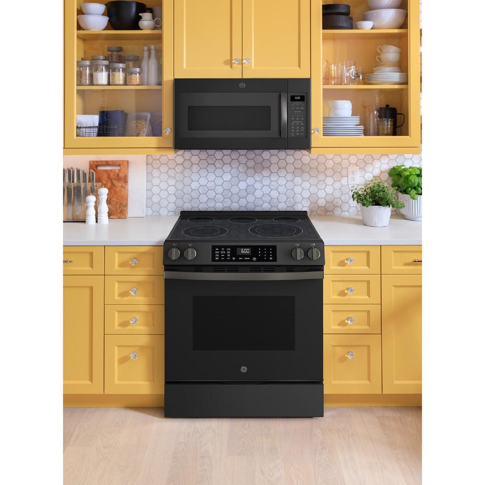 GE Appliances GRS600AVDS 30" Slide-In Electric Convection Range with No Preheat Air Fry and EasyWash&#8482; Oven Tray - Fingerprint Resistant Black Slate