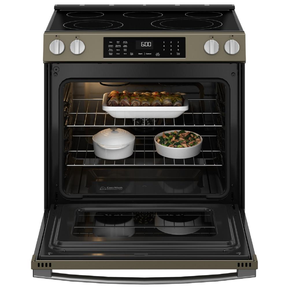 GE Appliances GRS600AVES 30" Slide-In Electric Convection Range with No Preheat Air Fry and EasyWash&#8482; Oven Tray - Fingerprint Resistant Slate