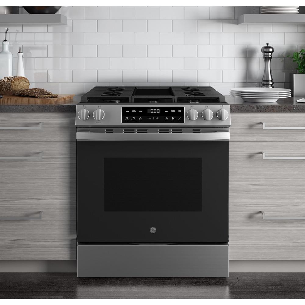 GE Appliances GGS500SVSS 30" Slide-In Front Control Gas Range - Stainless Steel