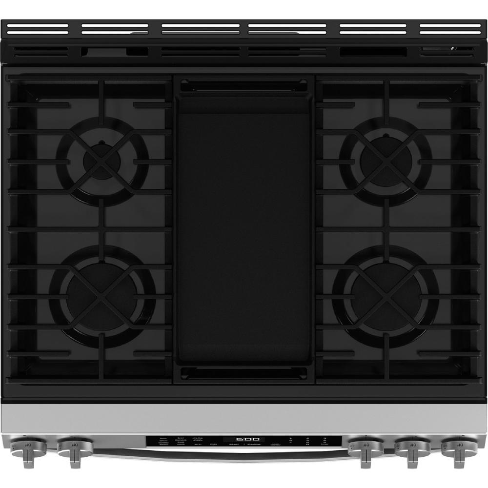 GE Appliances GGS600AVFS 30" Slide-In Front-Control Convection Gas Range w/No Preheat Air Fry and EasyWash&#8482; Oven Tray -   Fingerprint Resistant Stainless