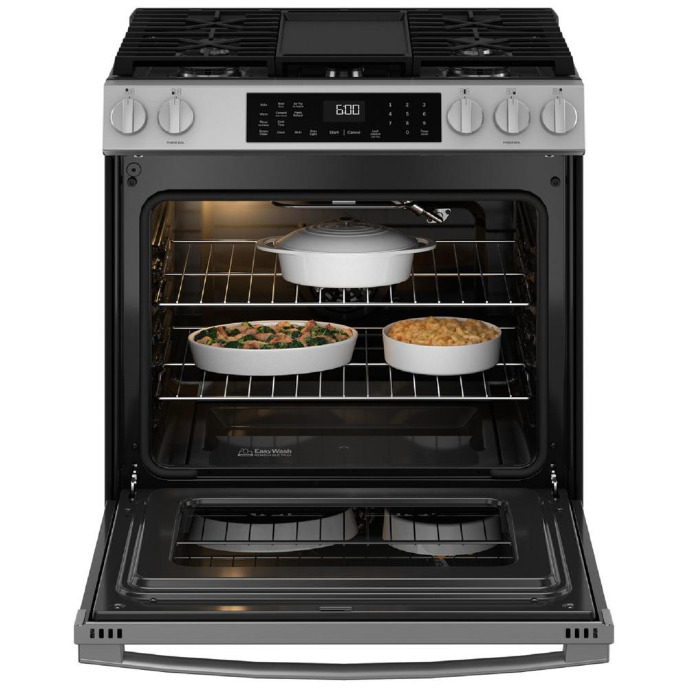 GE Appliances GGS600AVFS 30" Slide-In Front-Control Convection Gas Range w/No Preheat Air Fry and EasyWash&#8482; Oven Tray -   Fingerprint Resistant Stainless