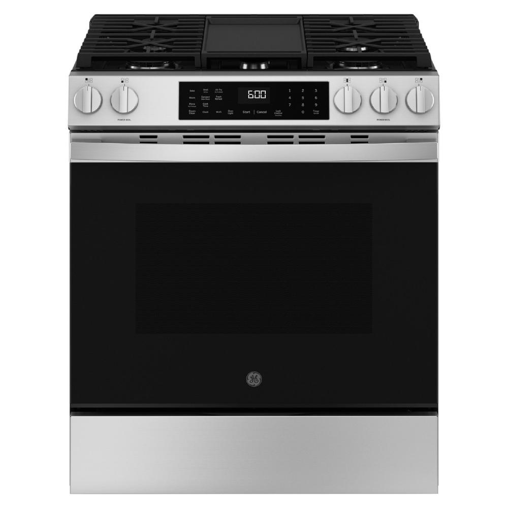 GE Appliances GGS600AVFS 30" Slide-In Front-Control Convection Gas Range w/No Preheat Air Fry and EasyWash™ Oven Tray -   Fingerprint Resistant Stainless