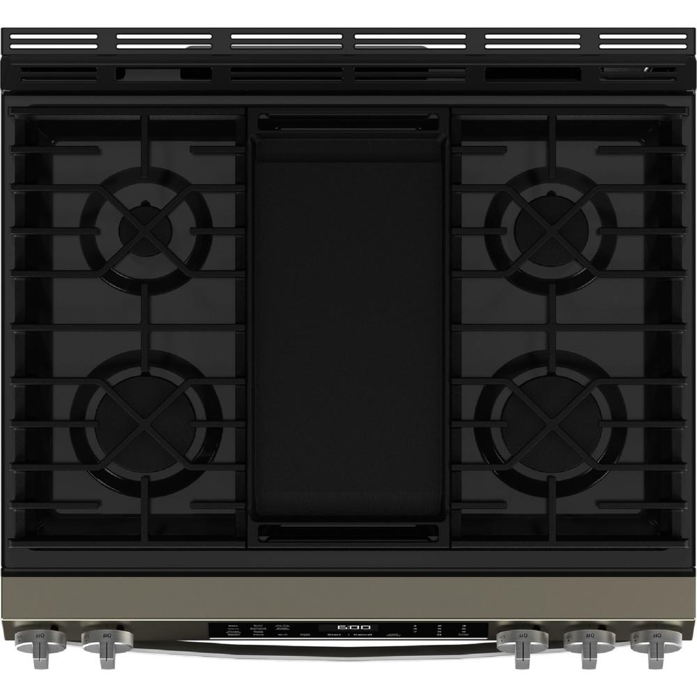 GE Appliances GGS600AVES 30" Slide-In Front-Control Convection Gas Range with No Preheat Air Fry and EasyWash&#8482; Oven Tray - Fingerprint Resistant Slate