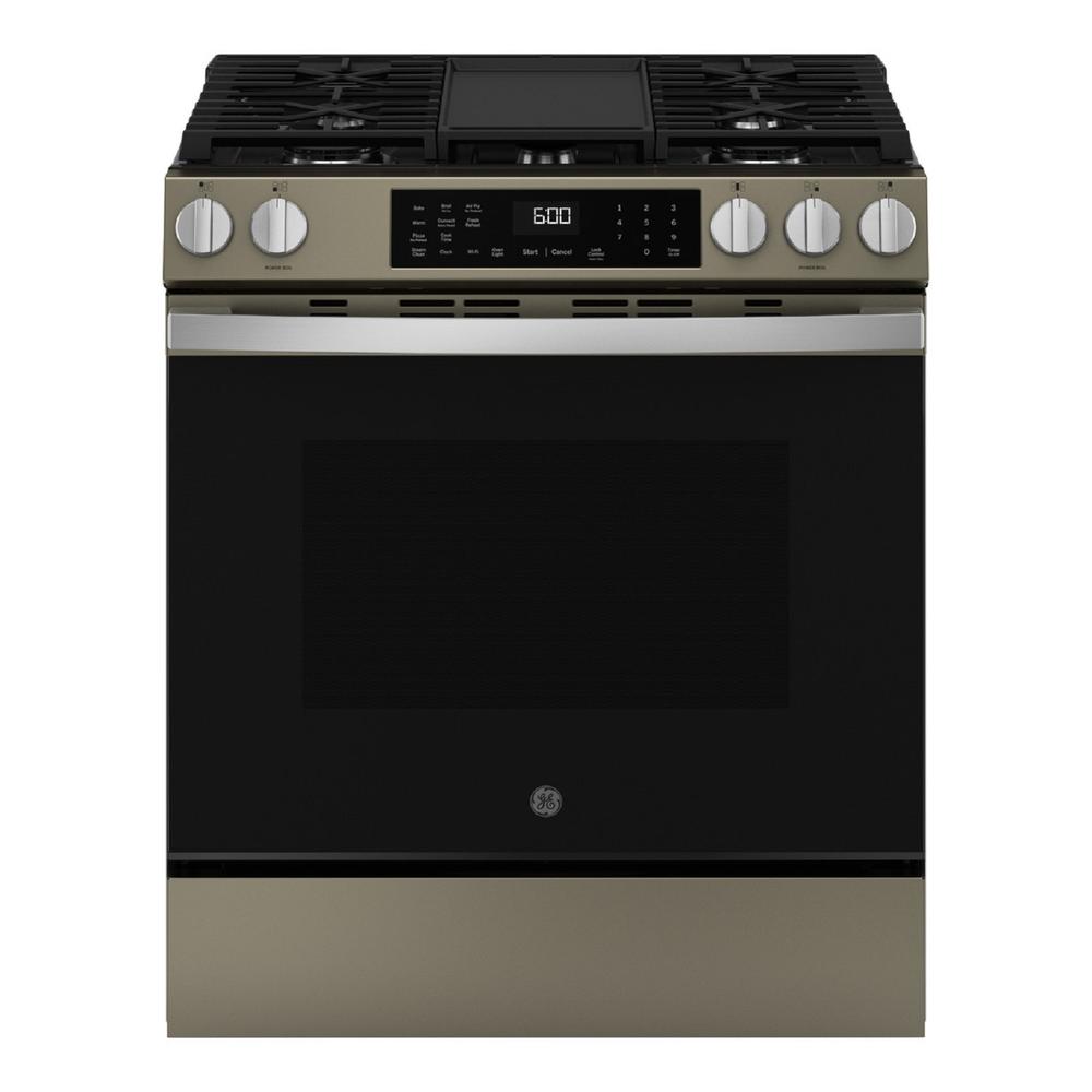 GE Appliances GGS600AVES 30" Slide-In Front-Control Convection Gas Range with No Preheat Air Fry and EasyWash™ Oven Tray - Fingerprint Resistant Slate