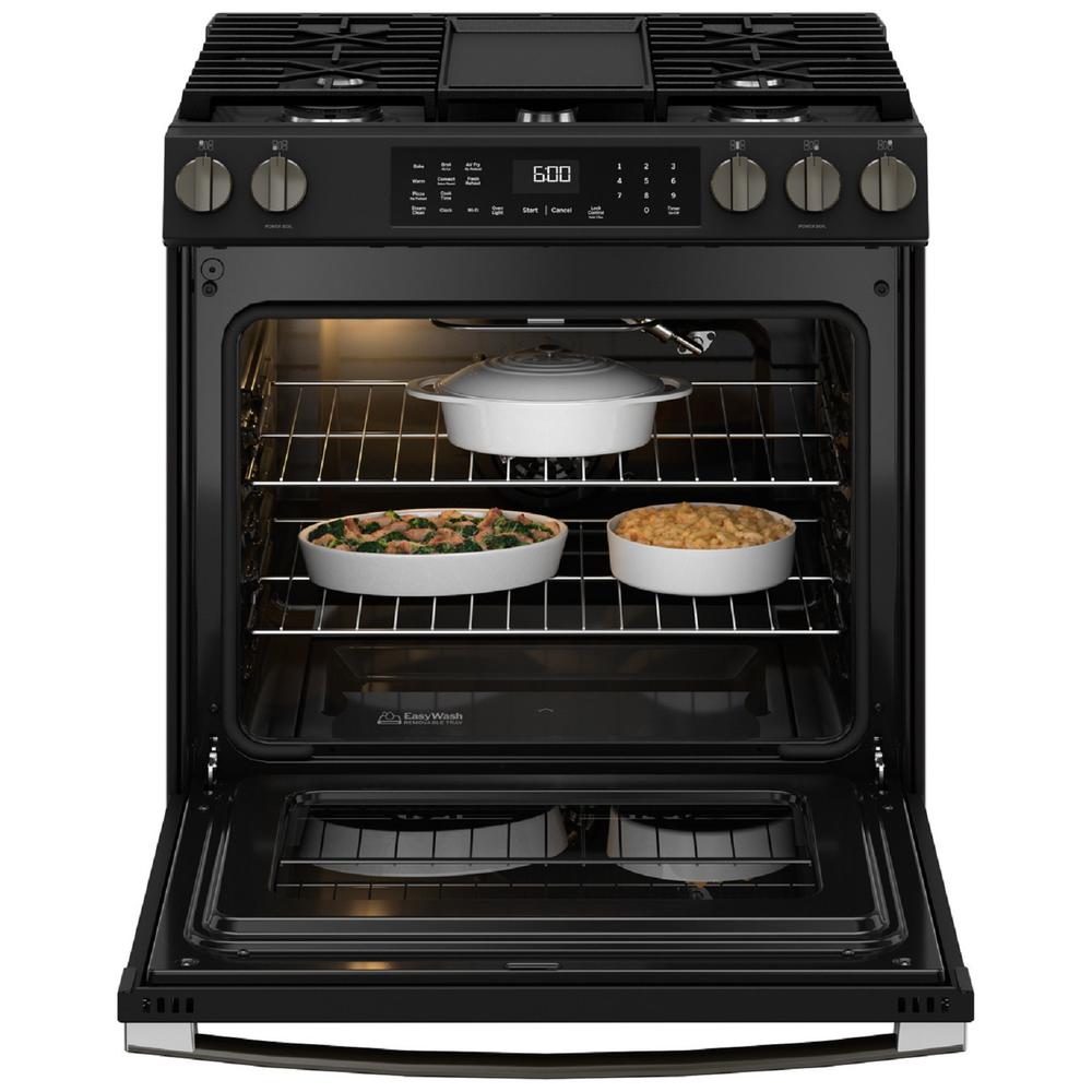 GE Appliances GGS600AVDS 30" Slide-In Front-Control Convection Gas Range w/No Preheat Air Fry and EasyWash&#8482; Oven Tray - Fingerprint Resistant Black Slate