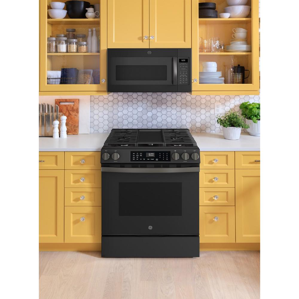 GE Appliances GGS600AVDS 30" Slide-In Front-Control Convection Gas Range w/No Preheat Air Fry and EasyWash&#8482; Oven Tray - Fingerprint Resistant Black Slate