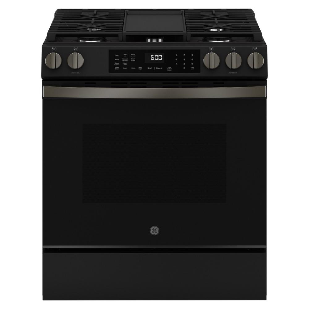 GE Appliances GGS600AVDS 30" Slide-In Front-Control Convection Gas Range w/No Preheat Air Fry and EasyWash™ Oven Tray - Fingerprint Resistant Black Slate