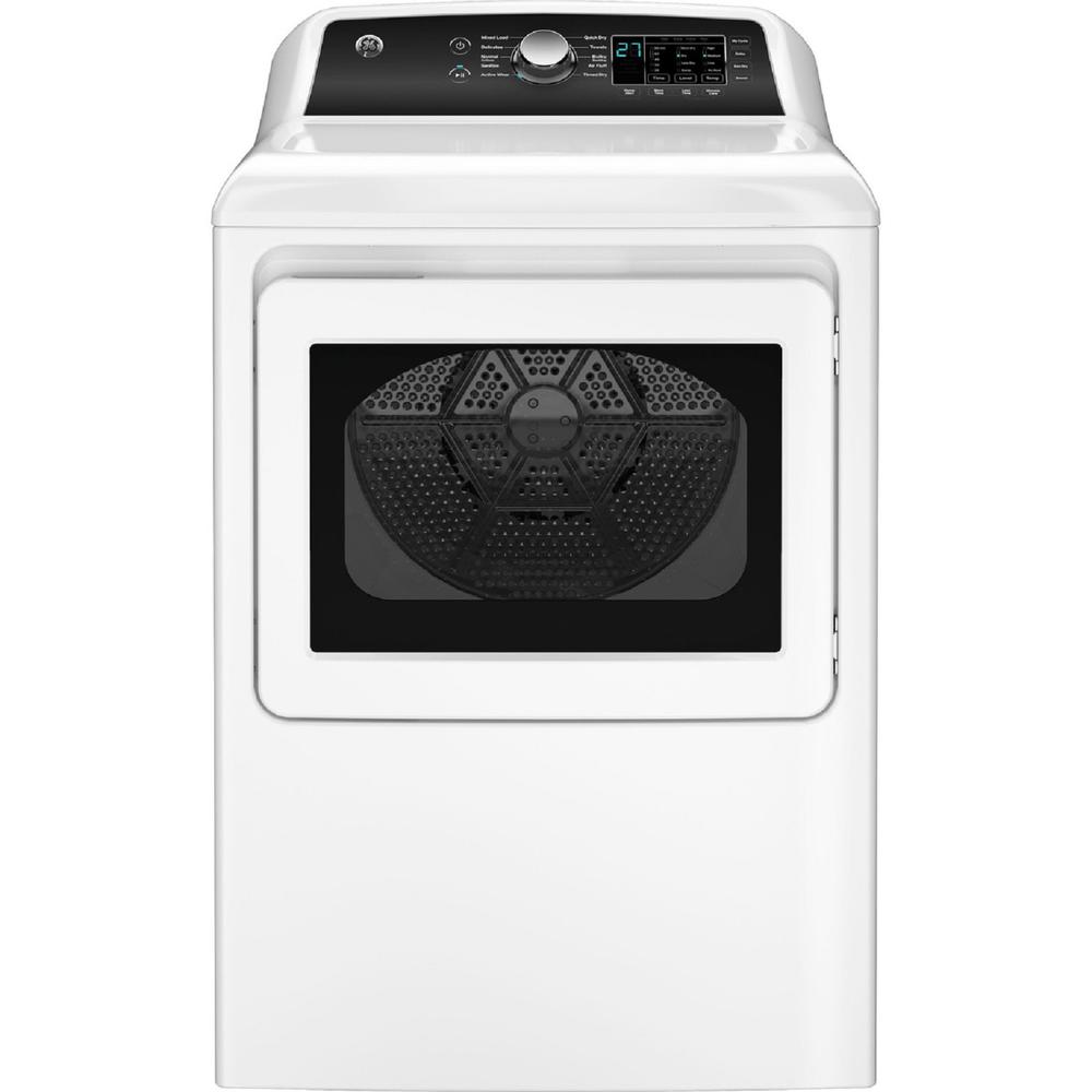GE Appliances GTD58EBSVWS 7.4 cu. ft. Capacity Electric Dryer with Up To 120 ft. Venting and Sensor Dry - White with Matte Black Backsplash