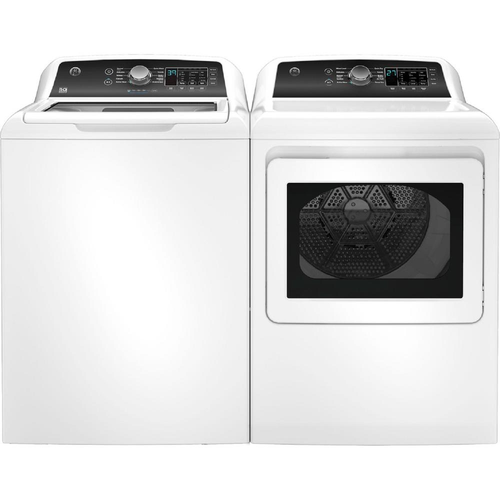 GE Appliances GTD58GBSVWS 7.4 cu. ft. Capacity Gas Dryer with Up To 120 ft. Venting and Sensor Dry - White with Matte Black Backsplash