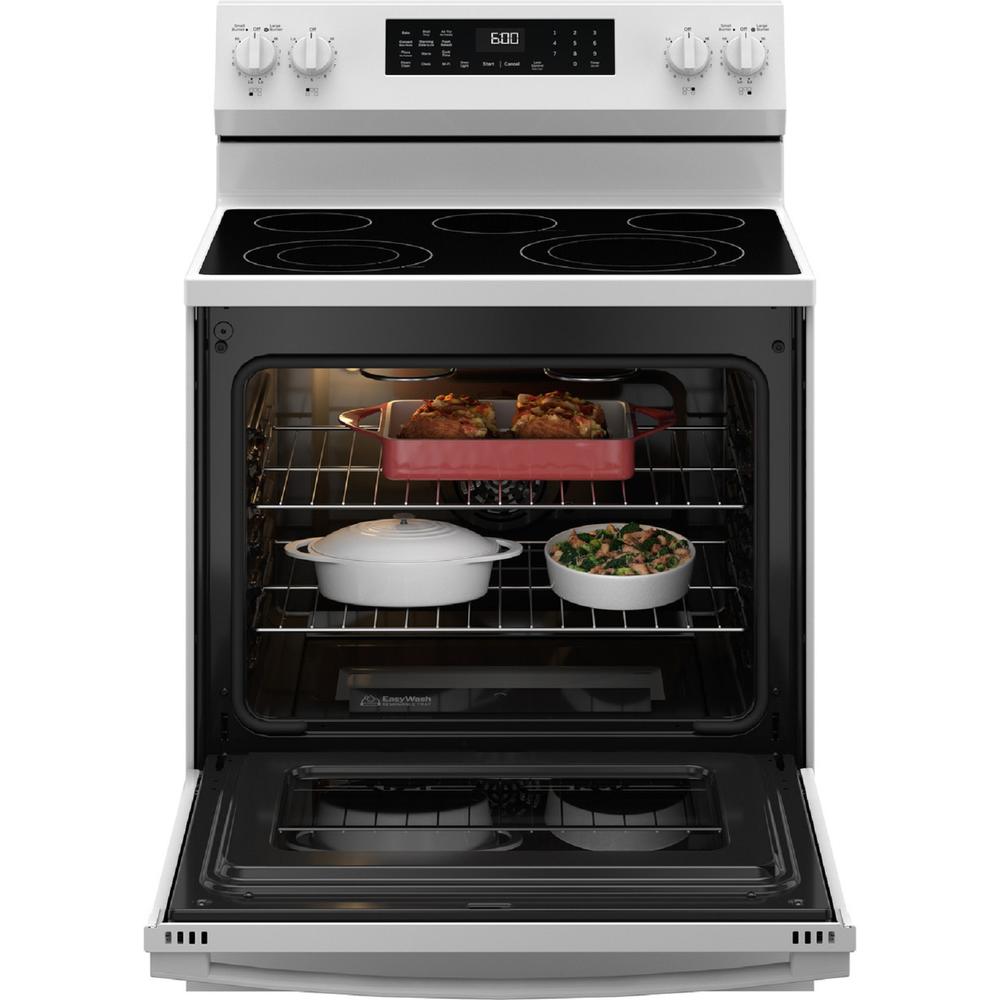 GE Appliances GRF600AVWW 30" Free-Standing Electric Convection Range with No Preheat Air Fry and EasyWash&#8482; Oven Tray - White