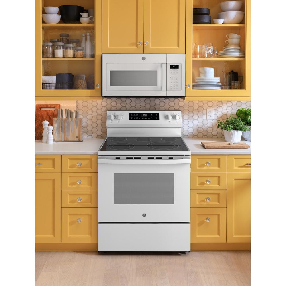 GE Appliances GRF600AVWW 30" Free-Standing Electric Convection Range with No Preheat Air Fry and EasyWash&#8482; Oven Tray - White
