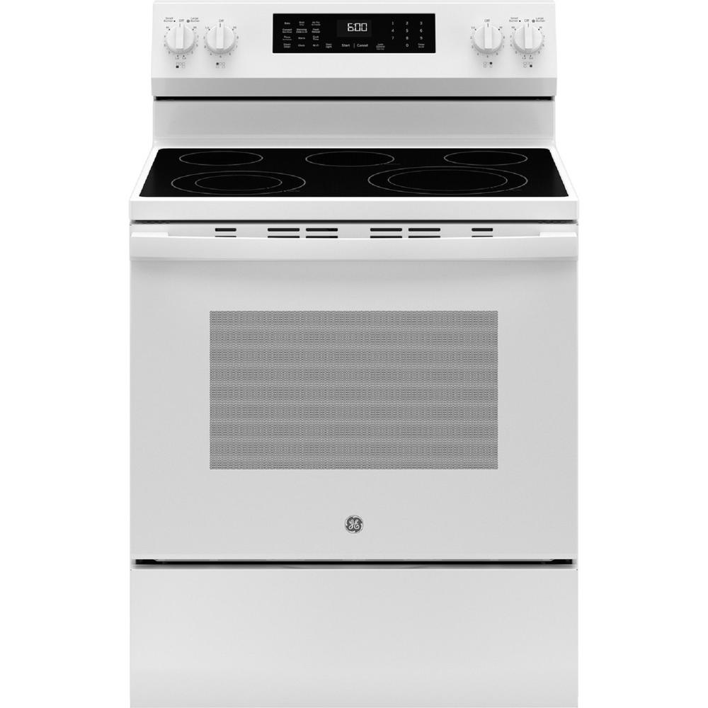 GE Appliances GRF600AVWW 30" Free-Standing Electric Convection Range with No Preheat Air Fry and EasyWash™ Oven Tray - White
