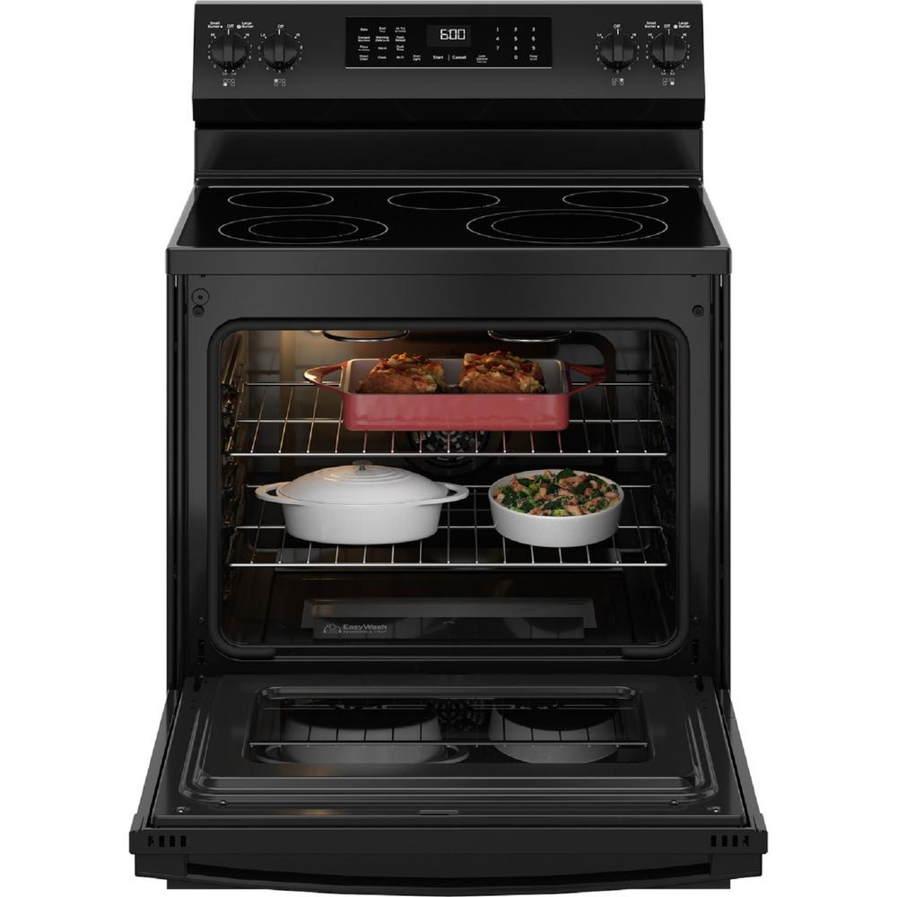 GE Appliances GRF600AVBB 30" Free-Standing Electric Convection Range with No Preheat Air Fry and EasyWash&#8482; Oven Tray - Black