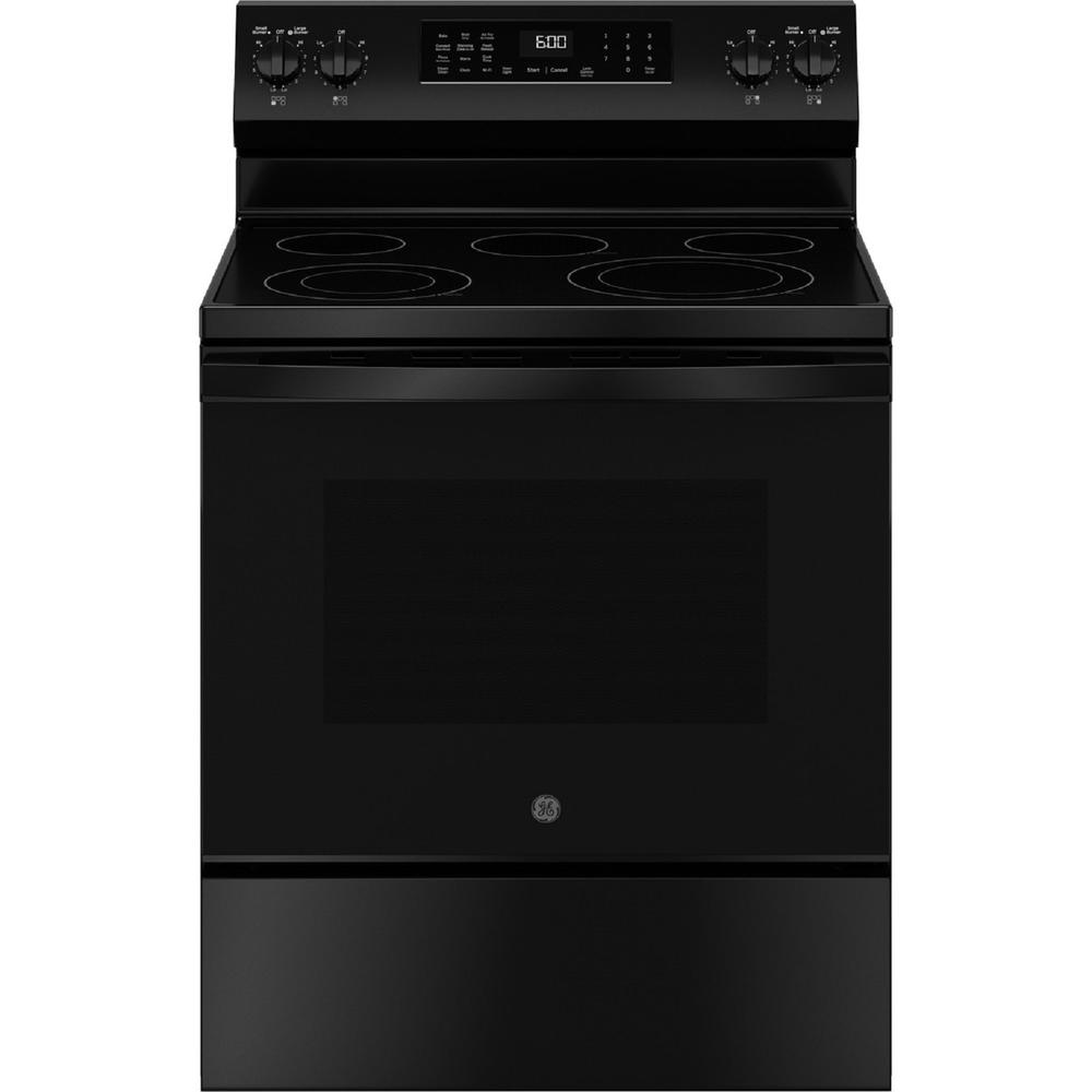 GE Appliances GRF600AVBB 30" Free-Standing Electric Convection Range with No Preheat Air Fry and EasyWash™ Oven Tray - Black