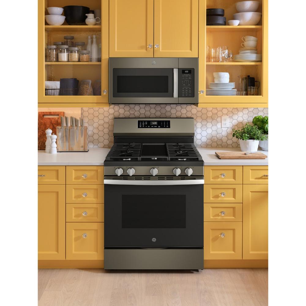 GE Appliances GGF600AVES 30" Free-Standing Gas Convection Range with No Preheat Air Fry and EasyWash&#8482; Oven Tray - Fingerprint Resistant Slate