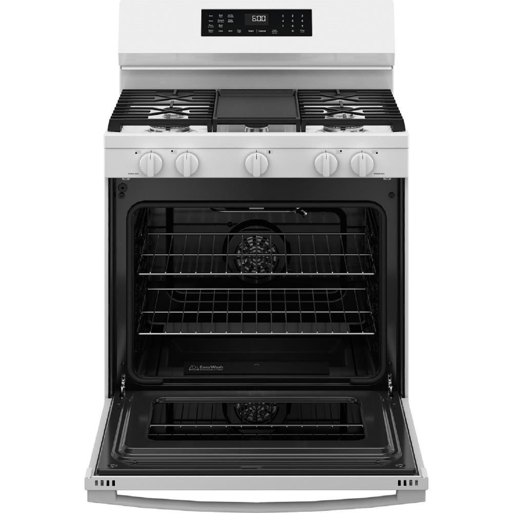 GE Appliances GGF600AVWW 30" Free-Standing Gas Convection Range with No Preheat Air Fry and EasyWash&#8482; Oven Tray - White