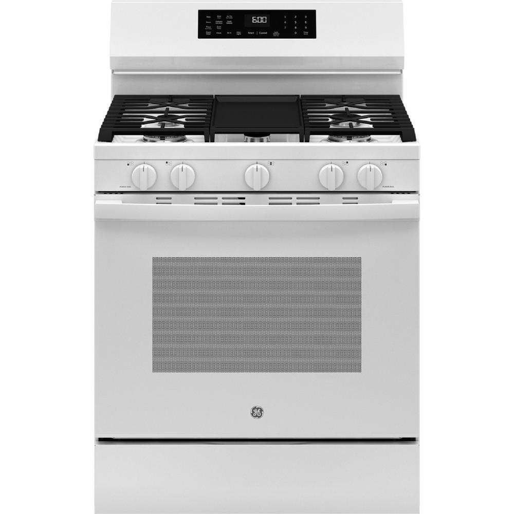 GE Appliances GGF600AVWW 30" Free-Standing Gas Convection Range with No Preheat Air Fry and EasyWash™ Oven Tray - White