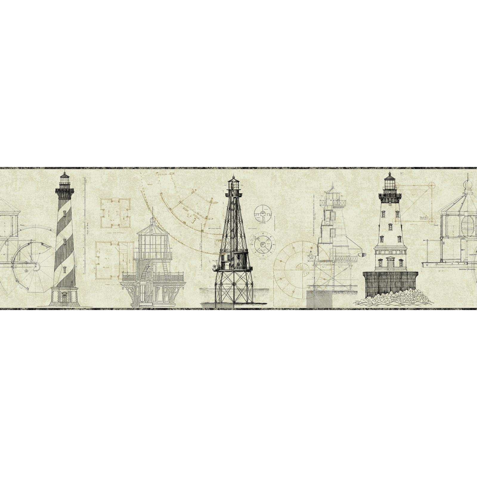 York Wallcoverings Nautical Living Architectural Lighthouse Border