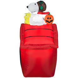 Peanuts By Schulz Gemmy Airblown Inflatable Snoopy as Red Barron and Woodstock on Doghouse with Pumpkin - Indoor Outdoor Holiday Yard Decoration,