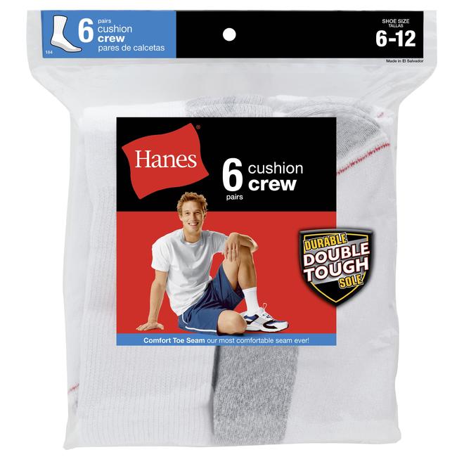 Hanes Socks, Cushion Crew, Men's, 6 pairs