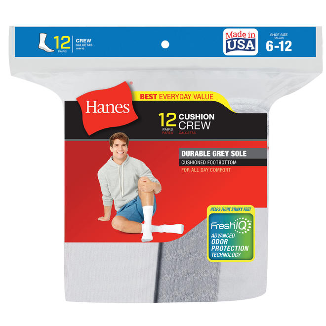 Hanes Men's 12Pairs Cushion Crew Socks