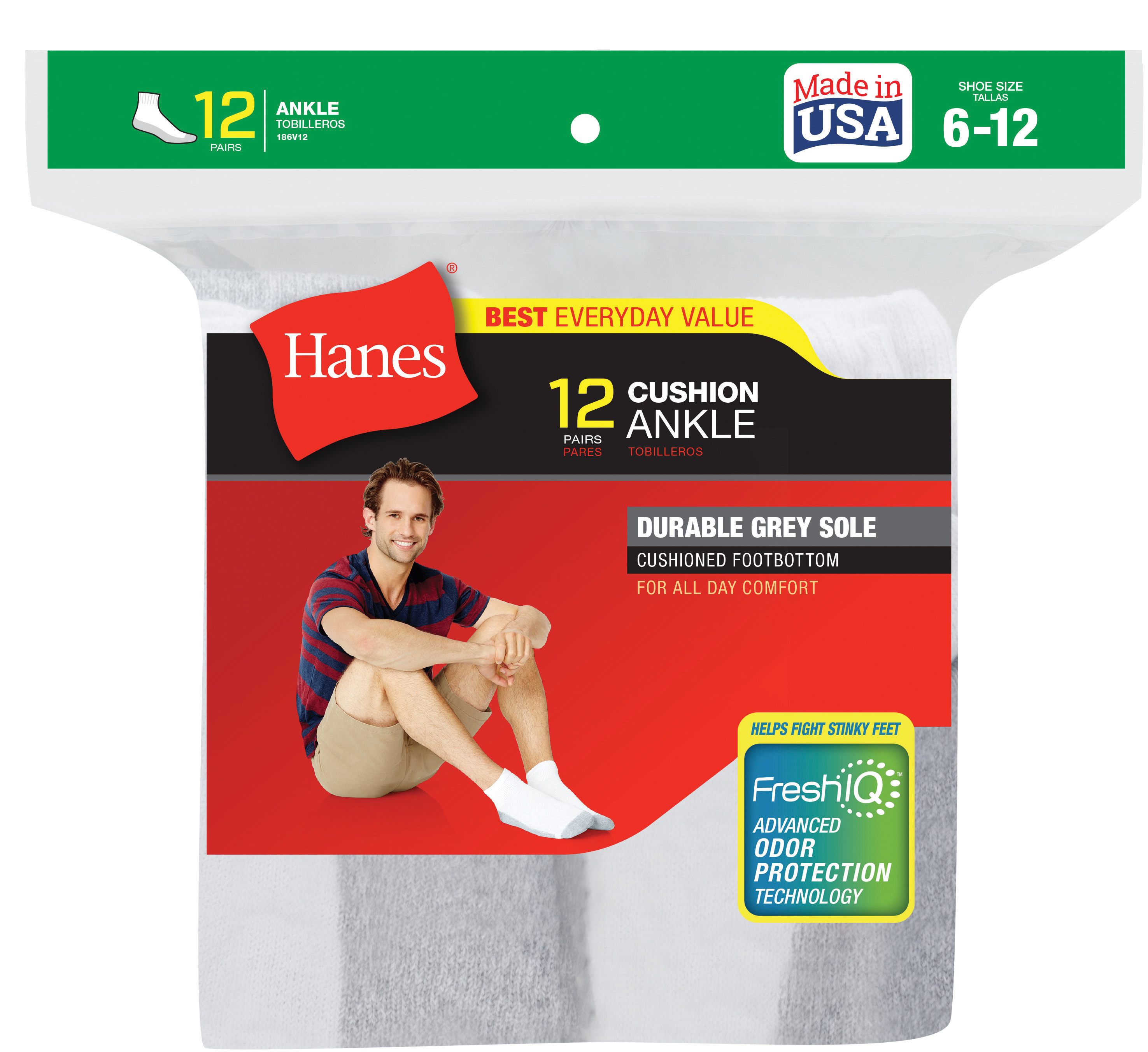 Hanes Men's 12-Pair Ankle Socks, Size: One size Hanes Men's 12-Pair Ankle Socks, Size: One size