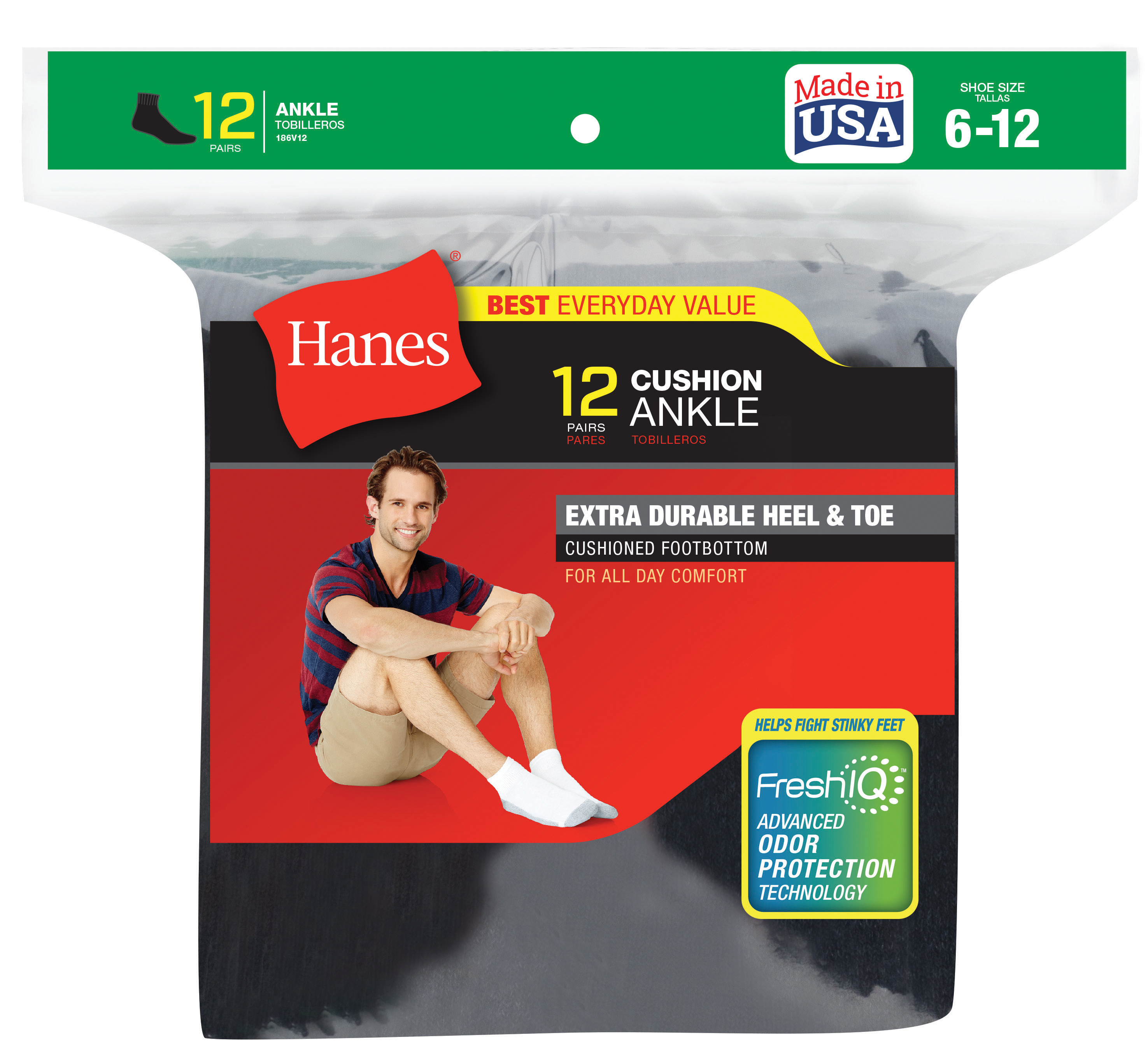 Hanes Men's 12-Pairs Ankle Socks - Black, Size: One size Hanes Men's 12-Pairs Ankle Socks - Black, Size: One size
