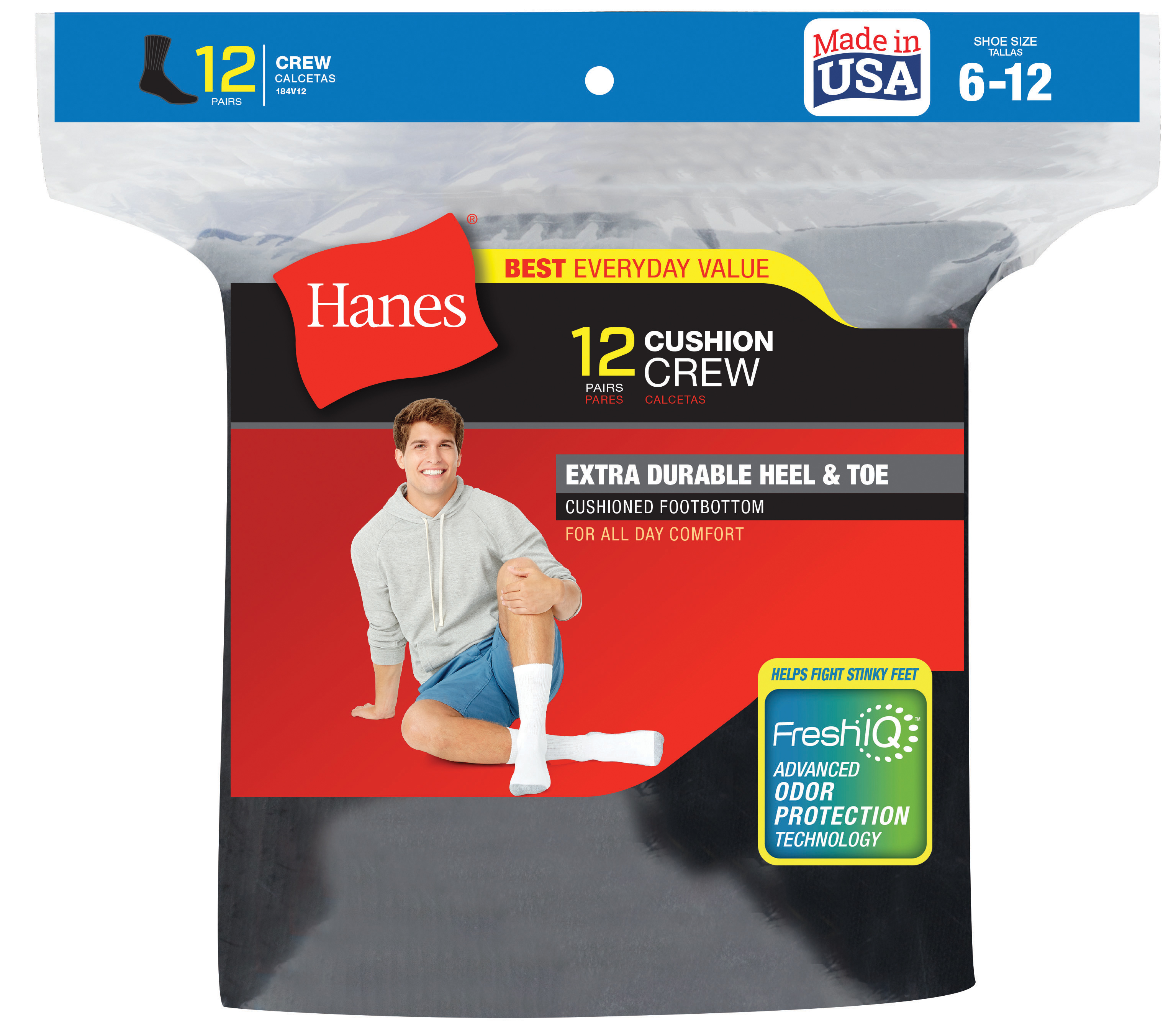 Hanes Men's 12-Pairs Crew Socks, Size: One size Hanes Men's 12-Pairs Crew Socks, Size: One size
