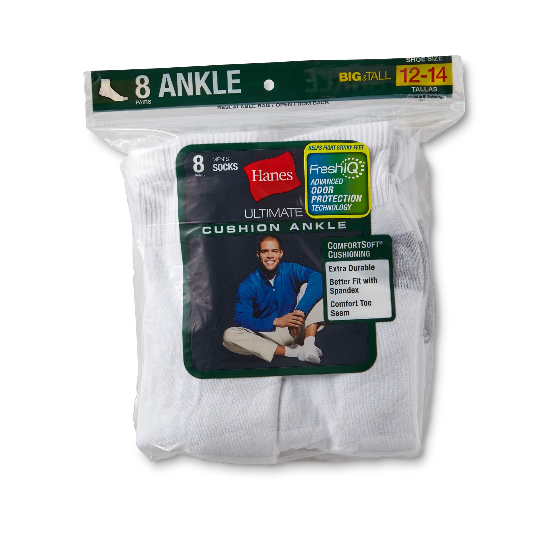 Hanes Men's Big & Tall 8Pairs Ultimate Ankle Socks