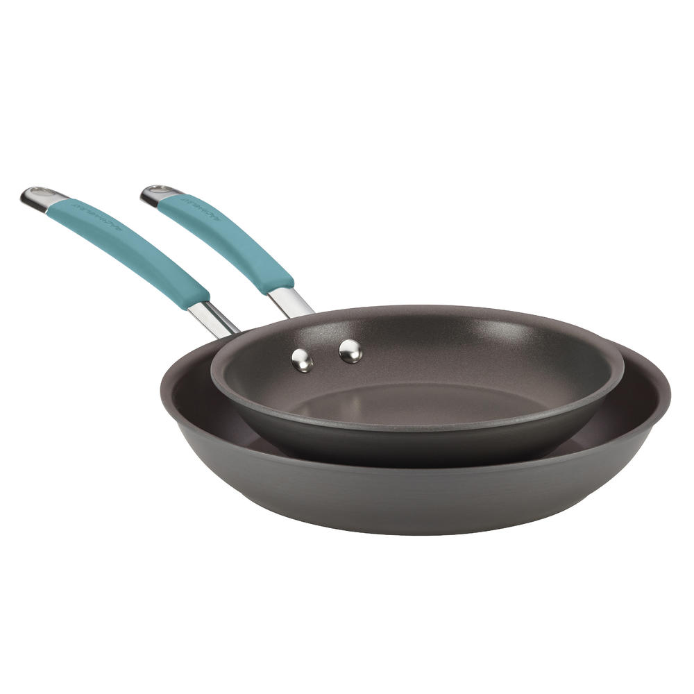 Rachael Ray Cucina Hard-Anodized Nonstick Twin Pack Skillet Set  Gray with Agave Blue Handles