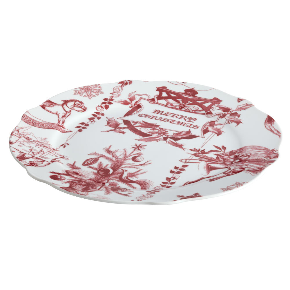 Bonjour Dinnerware Yuletide Garland 12-Inch Porcelain Fluted Round Platter, Print
