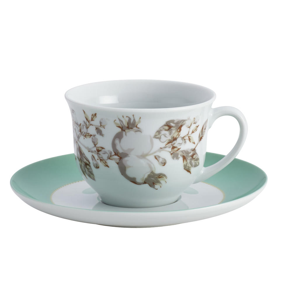 Bonjour Dinnerware Fruitful Nectar Porcelain Teacup and Saucer Set, Print