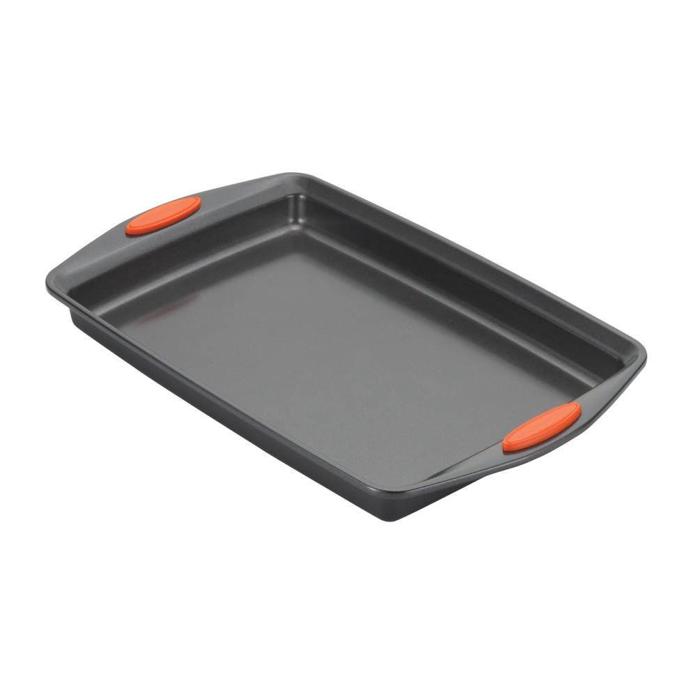 Rachael Ray Yum-o! Nonstick Bakeware 11-Inch by 17-Inch Oven Lovin&#8217; Crispy Sheet Cookie Pan, Gray with Orange Handles
