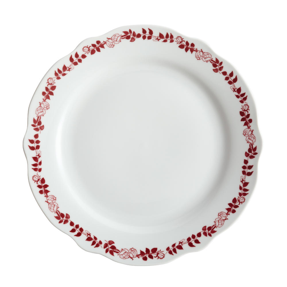 Bonjour Dinnerware Yuletide Garland 4-Piece Porcelain Fluted Dinner Plate Set, Print