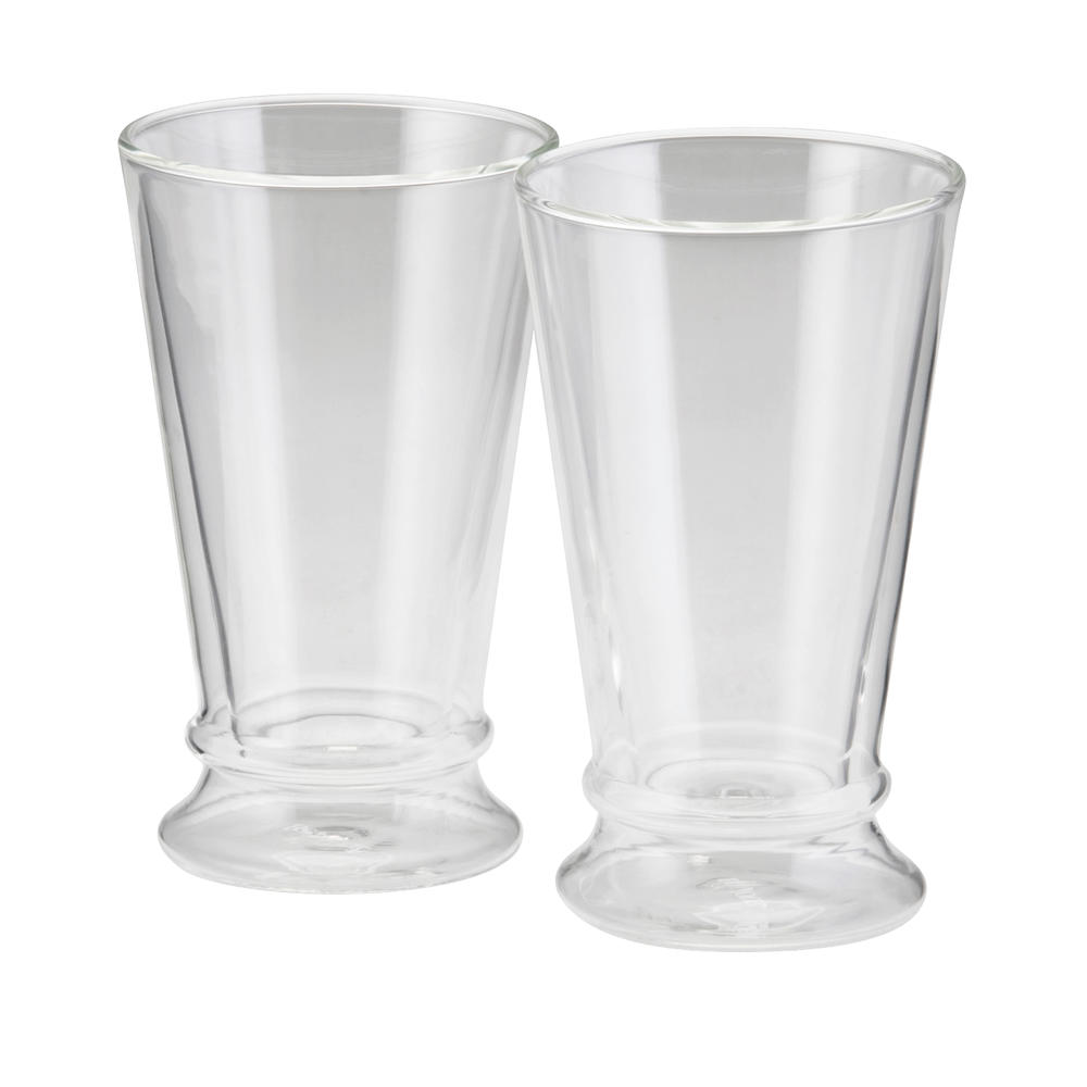 Bonjour Coffee Insulated Borosilicate Glass Latte Glasses, 2-Piece Set, 12-Ounces Each
