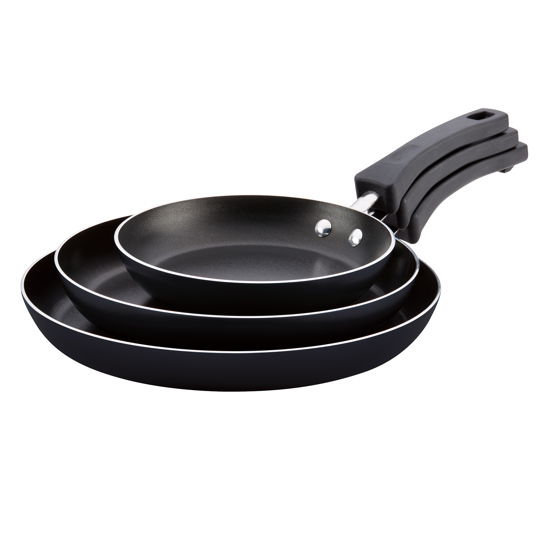 Farberware 3pk Neat Nest Aluminum Skillets, Black-20511 Farberware 3pk Neat Nest Aluminum Skillets, Black-20511