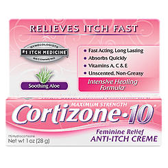 Cortizone 10 Intensive Feminine Itch, White, Unscented, 1 Ounce