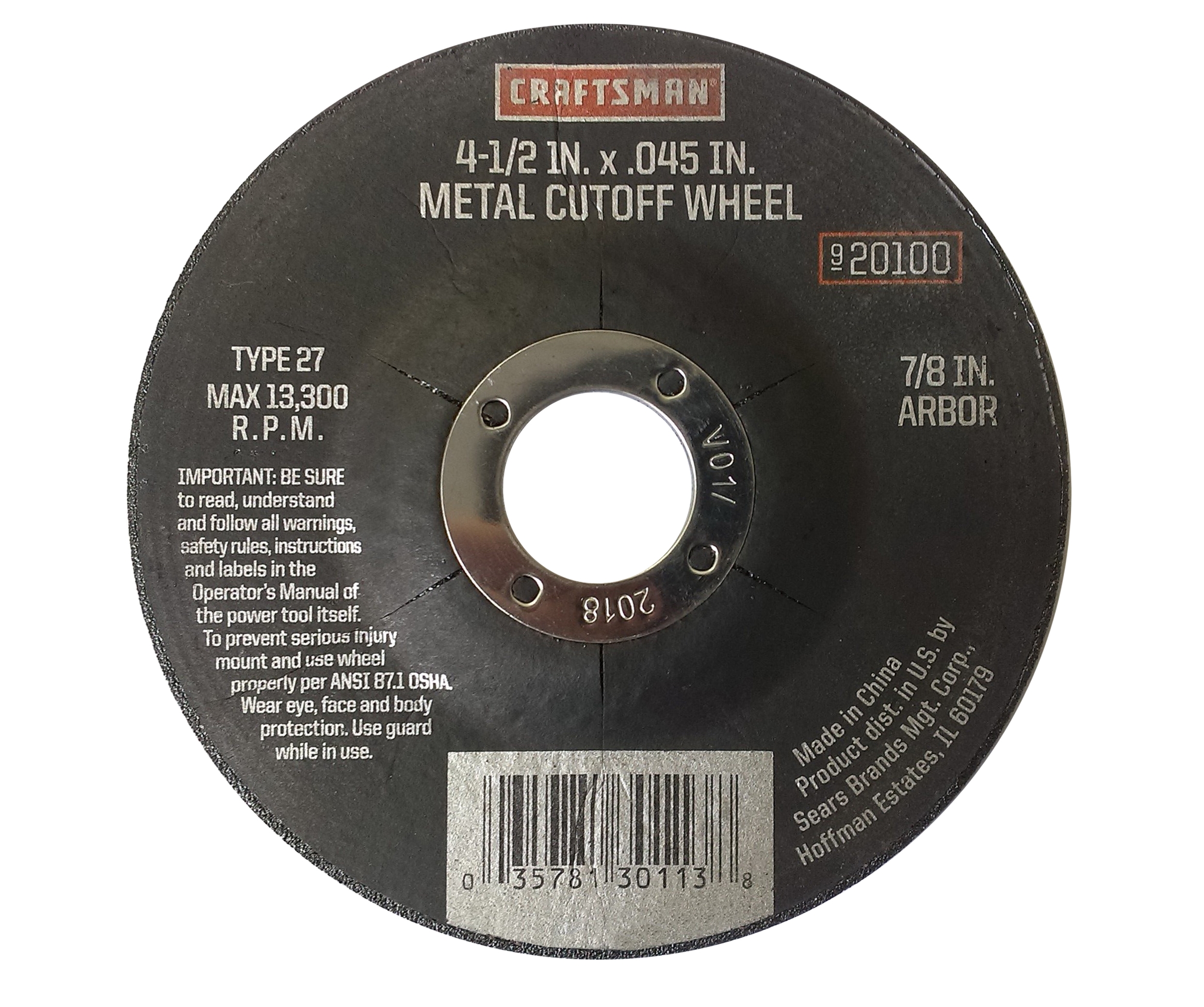 Craftsman 4-1/2 X.045 X7/8 Metal Cutoff Wheel Craftsman 4-1/2 X.045 X7/8 Metal Cutoff Wheel