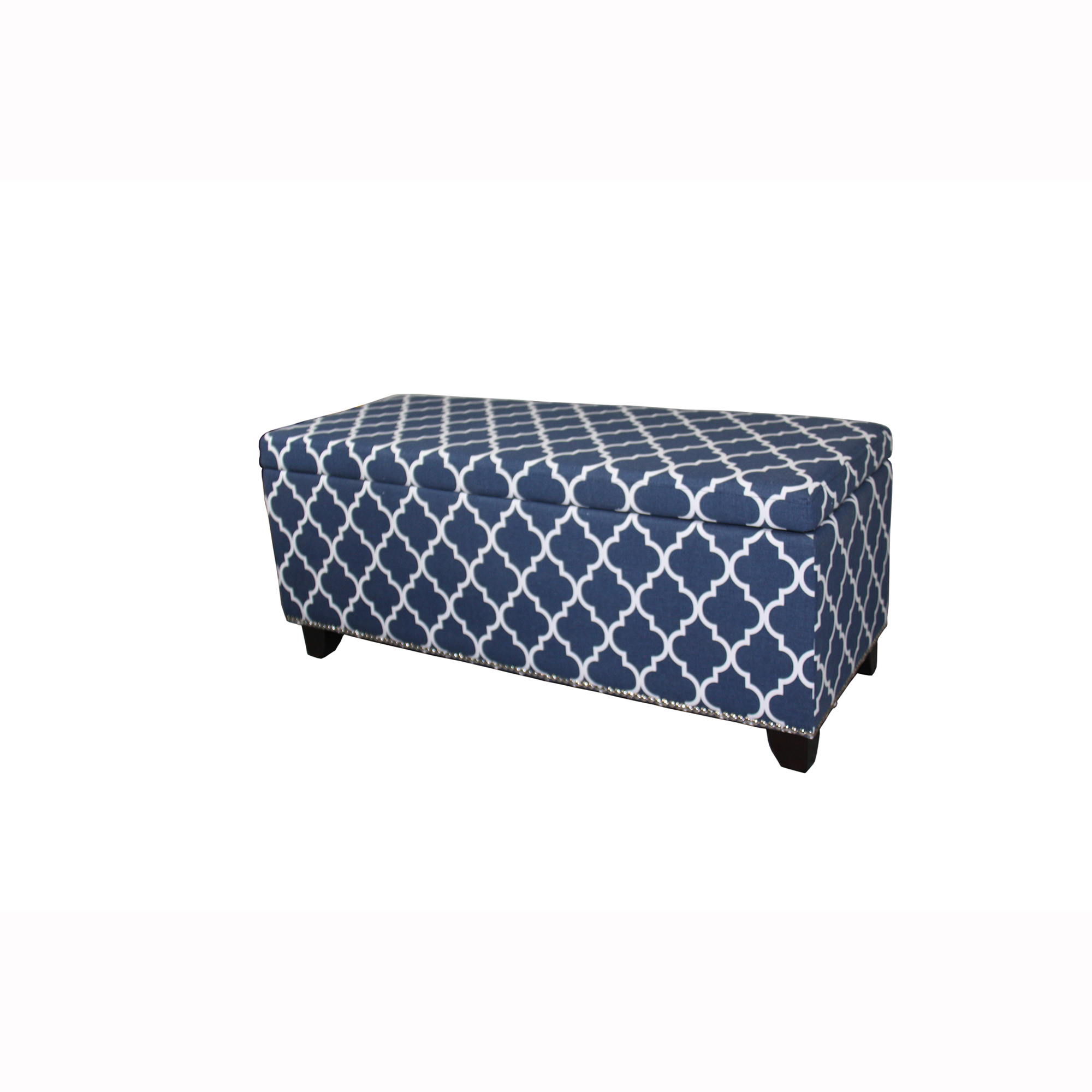 Ore International 18" diagonal moroccan stripes denim blue storage bench