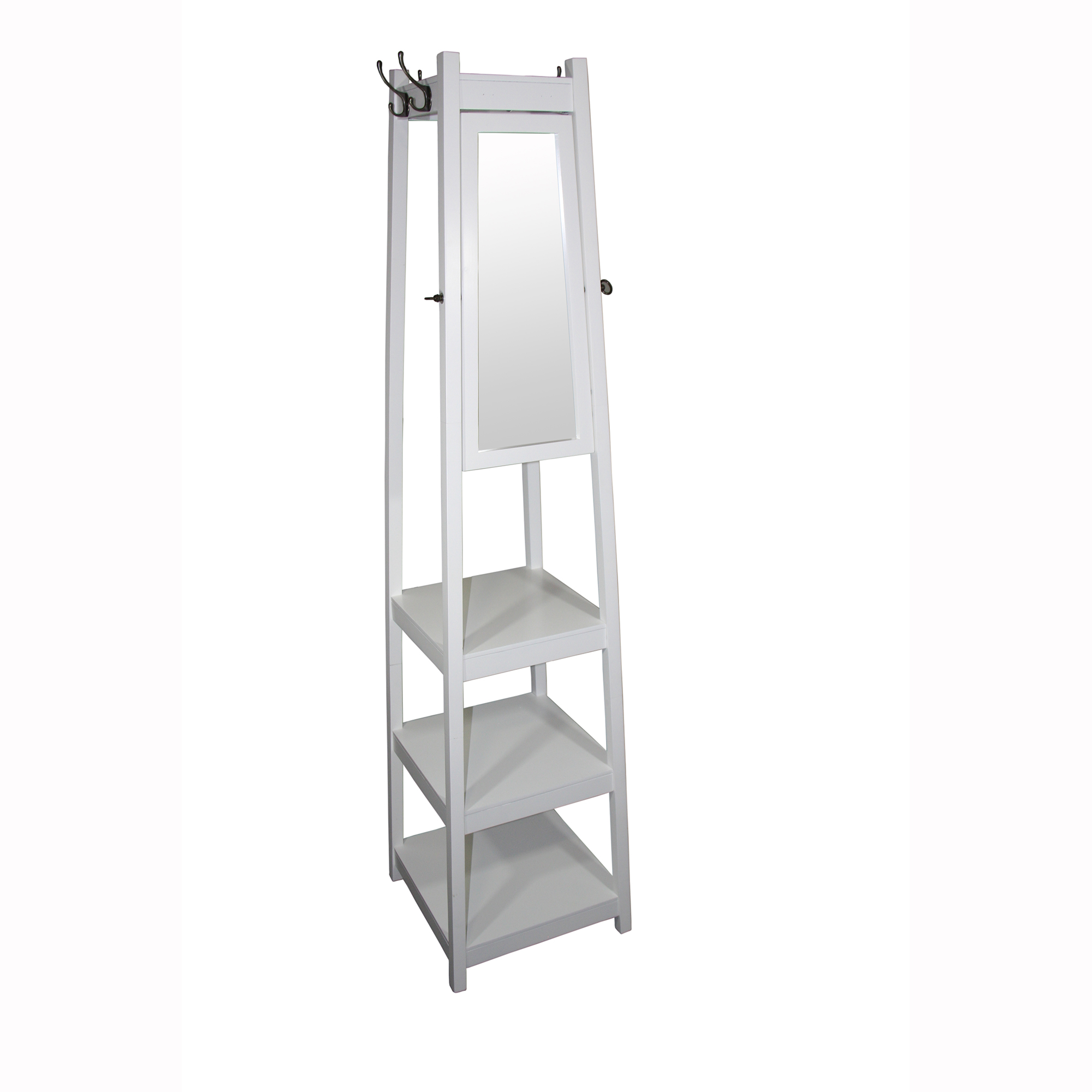 Ore International 72" 3-tier white tower shoe/coat rack+mirror