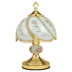 Ore International K313 White glass Floral Touch Lamp, Brushed gold