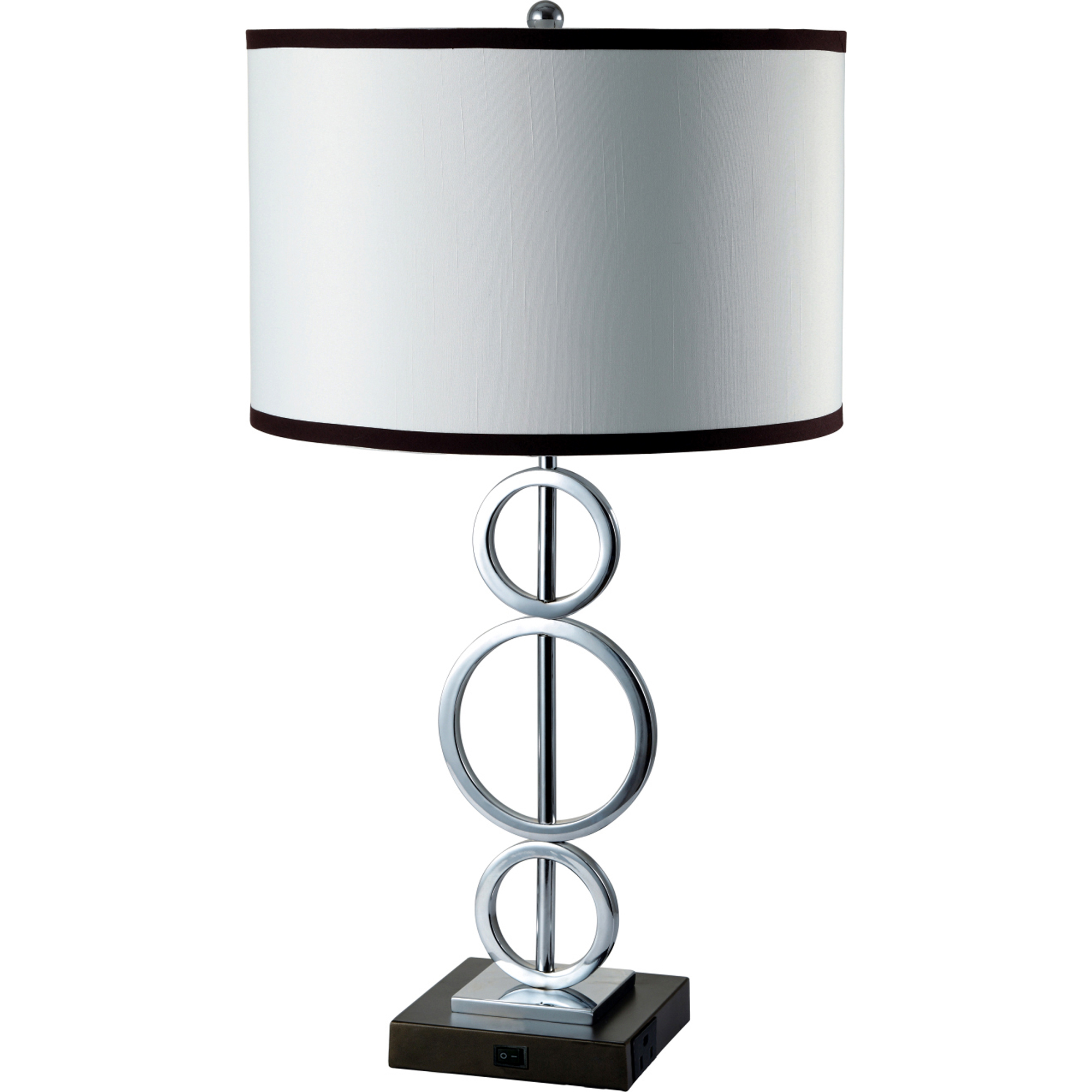 Ore International White Three Ring Metal Table Lamp With Convenient Outlet
